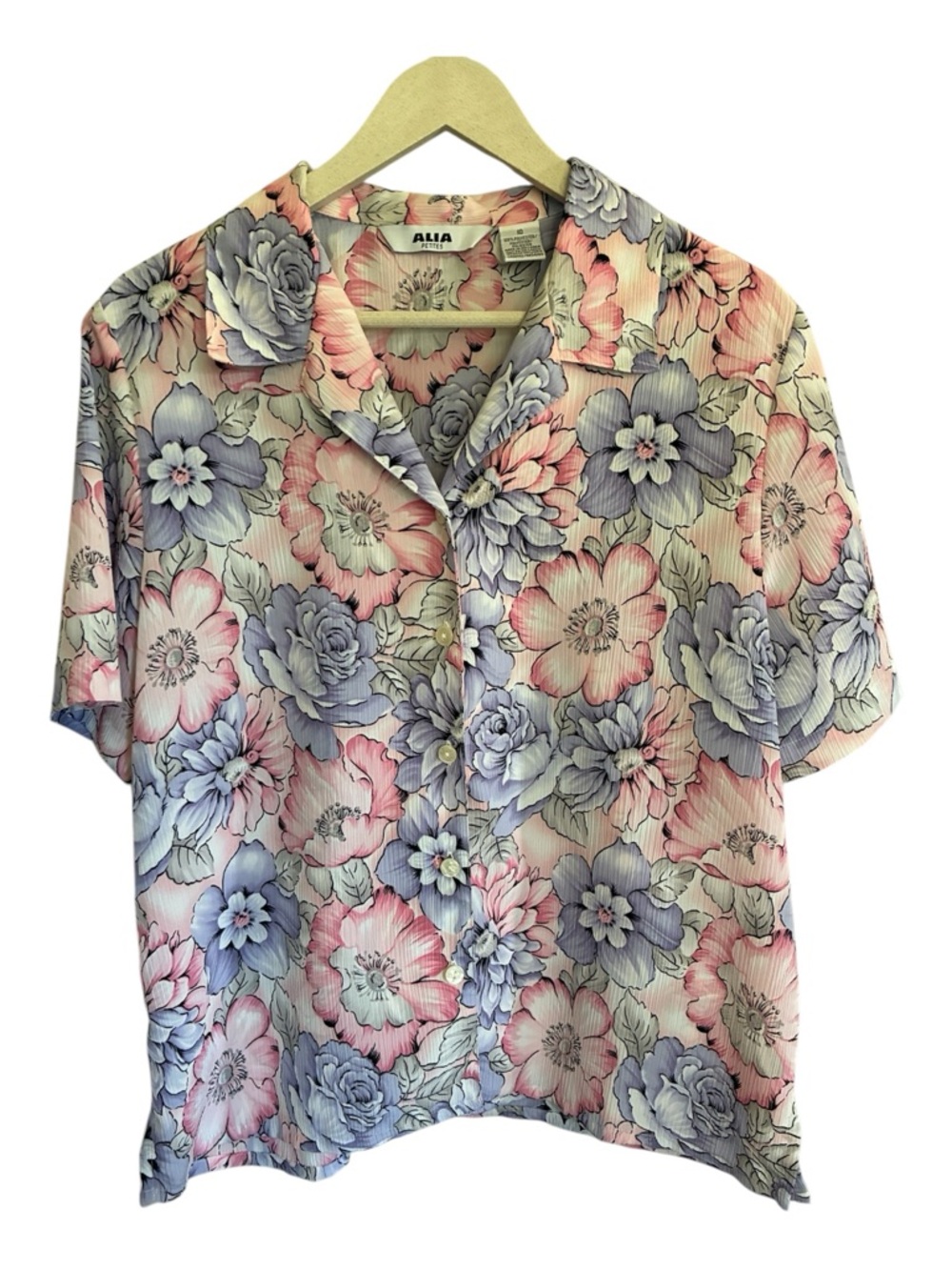 Vintage 90's Alia Pastel Floral Button-Front Blouse in Pink & Lavender Size 10